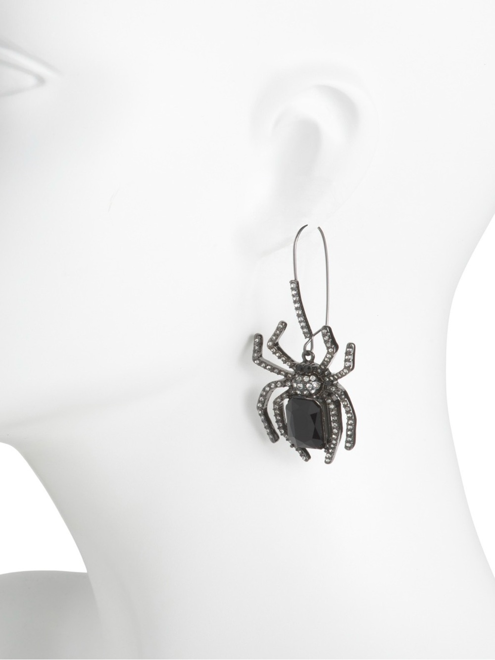 Betsey Johnson Black Crystal Spider Shepherd Hook Dangle Earrings Halloween Goth - Picture 3 of 8